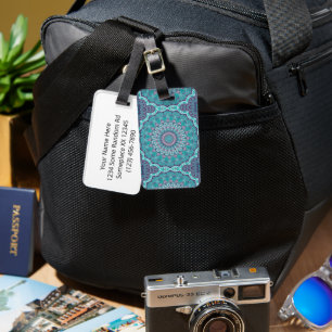 Blue and Purple Mandala Kaleidoscope Medallion Luggage Tag