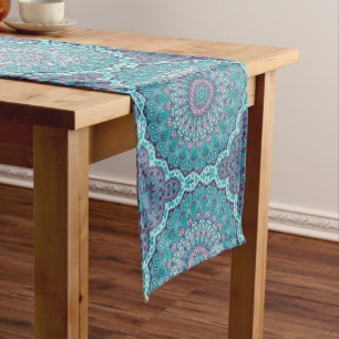 Blue and Purple Mandala Kaleidoscope Medallion Medium Table Runner