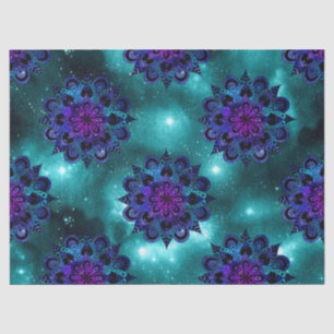 Blue and Purple Mandalas on Green Sky Decoupage Tissue Paper