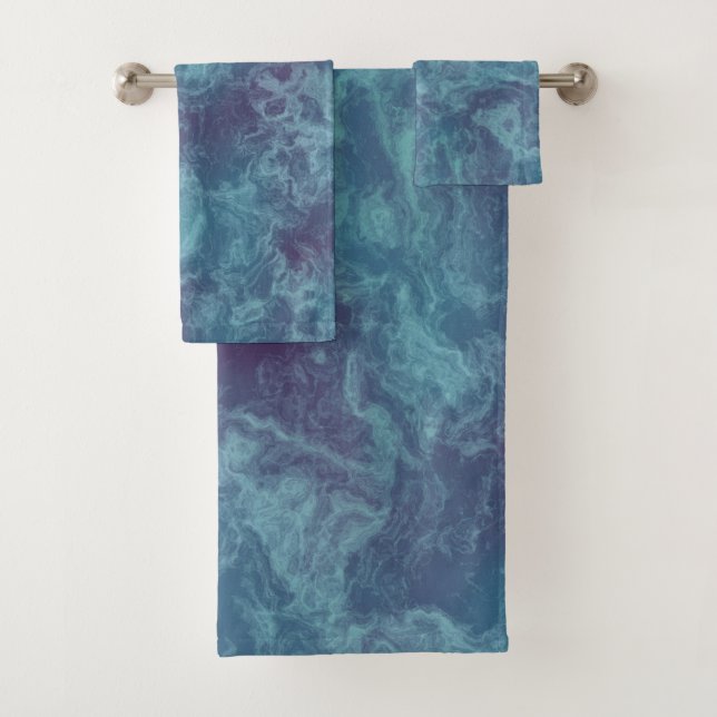Blue and Purple Marble abstract Bath Towel Set (Insitu)