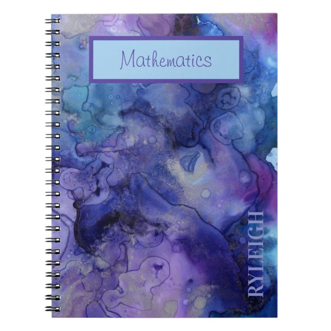 Blue and Purple Marbled Watercolor Personalised No Notebook (Front)