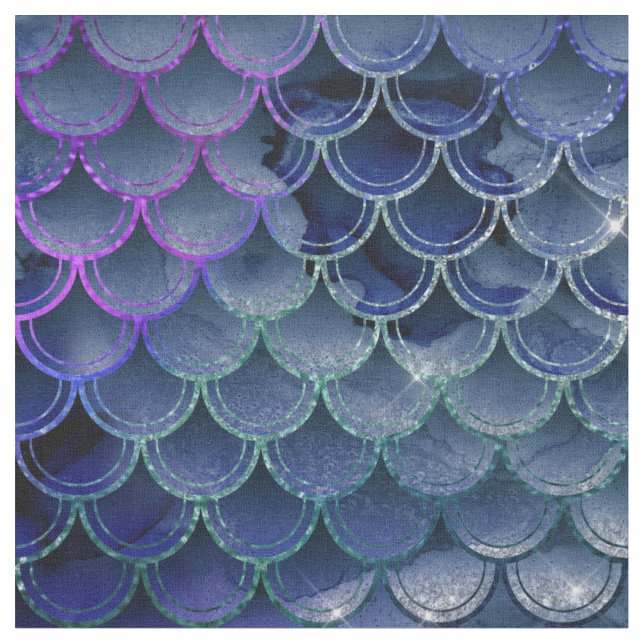 Blue and Purple Mermaid Scales Fabric (Close Up)