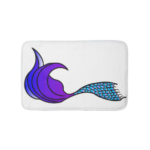 Blue and Purple Mermaid Tail on a bath mat