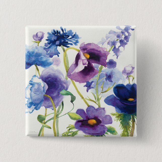 Blue and Purple Mixed Garden 15 Cm Square Badge (Front)