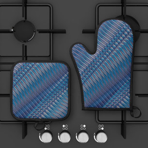 Blue and purple Moiré Stripes - Trippy Abstract Oven Mitt & Pot Holder Set