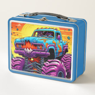 Blue and Purple Monster Truck Metal Lunch Box