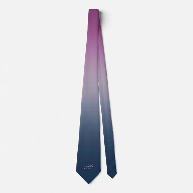 Blue and purple night sky ombre monogram tie (Front)
