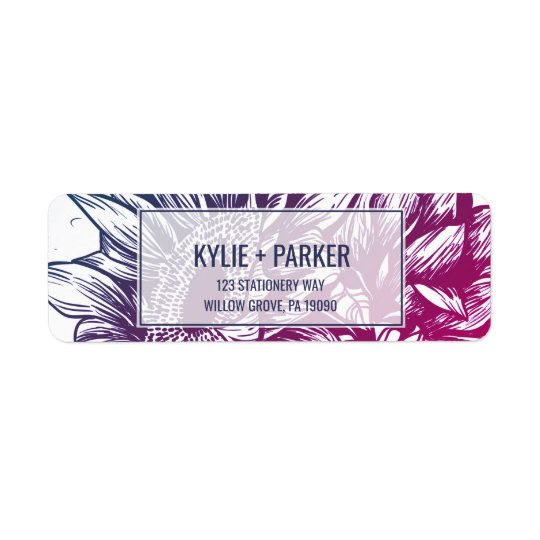 Blue and Purple Ombre Sunflowers Wedding Return Address Label