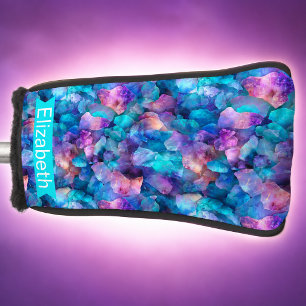 Blue and Purple Opal Crystal Personalised Golf Head Cover