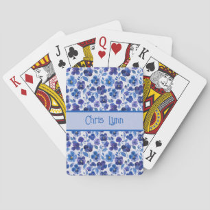 Blue and Purple Pansy Type Flowers Pattern Playing Cards