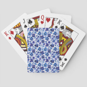 Blue and Purple Pansy Type Flowers Pattern Playing Cards