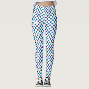 blue and purple polka dots pattern on white leggings