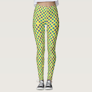 blue and purple polka dots pattern on yellow leggings