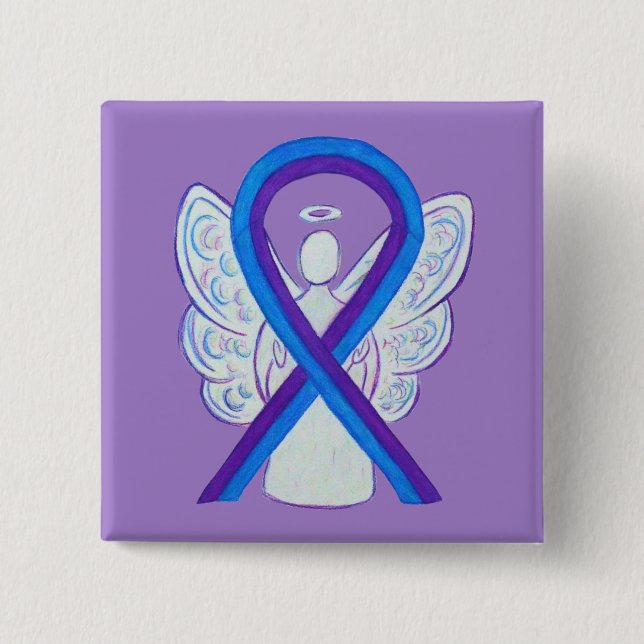 Blue and Purple Ribbon Awareness Angel Pin (Front)
