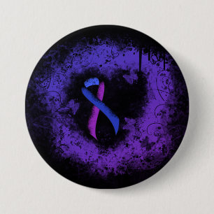 Blue and Purple Ribbon Grunge Heart 7.5 Cm Round Badge