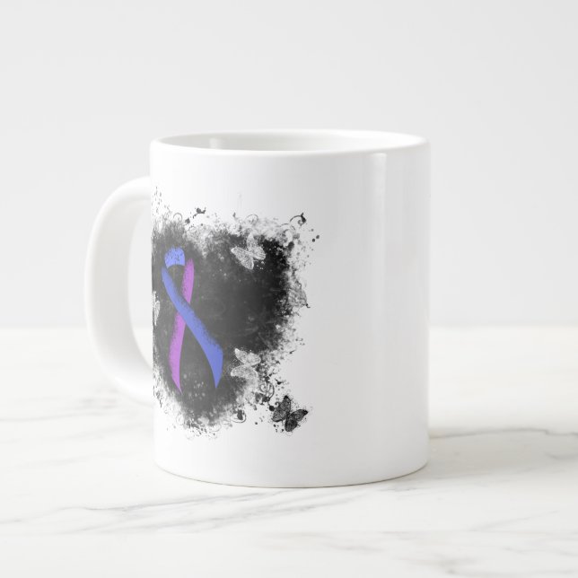 Blue and Purple Ribbon Grunge Heart Large Coffee Mug (Front Left)