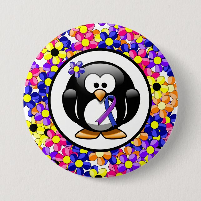Blue and Purple Ribbon Penguin 7.5 Cm Round Badge (Front)