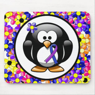 Blue and Purple Ribbon Penguin Mouse Pad