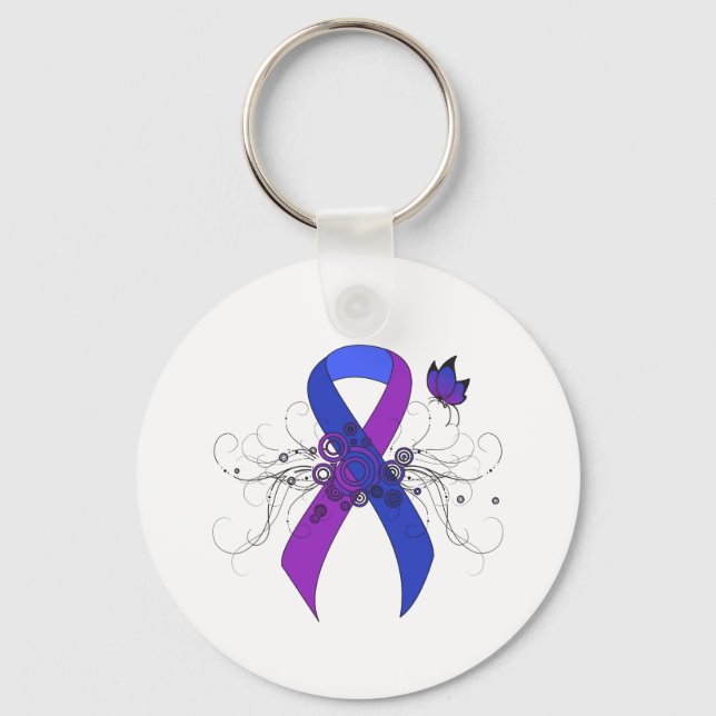 Blue and Purple Ribbon with Butterfly Key Ring (Front)