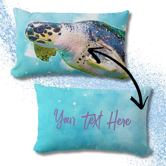 Blue and Purple Sea Turtle Faux Watercolor Lumbar Cushion (Creator Uploaded)