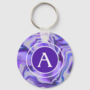 Blue and Purple Silky Marble Monogram Letter Key Ring