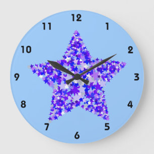 Blue and Purple Star of Stars Large Clock