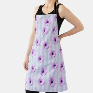 blue and purple striped daisy pattern apron