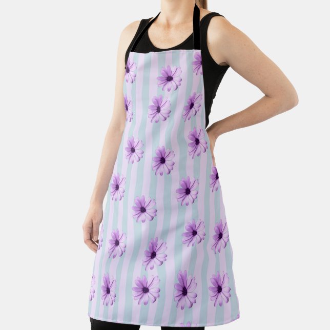 blue and purple striped daisy pattern apron (Insitu)