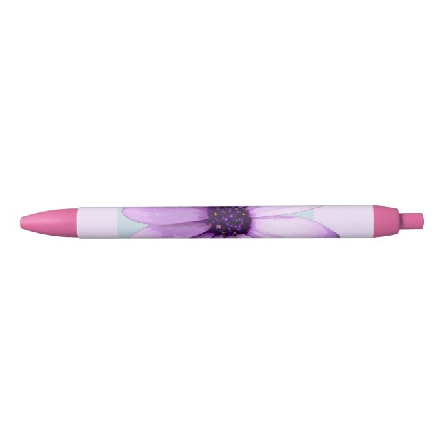 blue and purple striped daisy pattern black ink pen (Front)