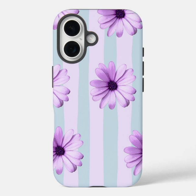 blue and purple striped daisy pattern Case-Mate iPhone case (Back)