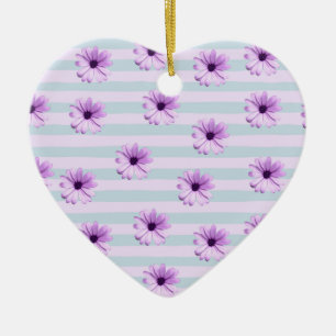 blue and purple striped daisy pattern ceramic ornament