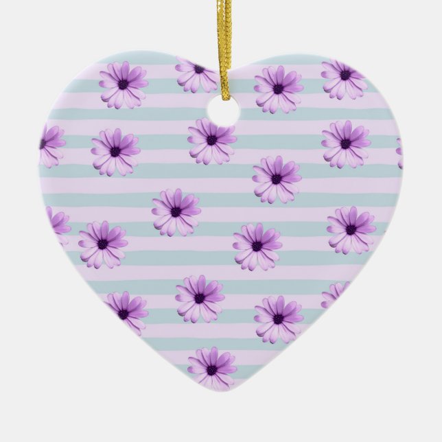 blue and purple striped daisy pattern ceramic ornament (Front)