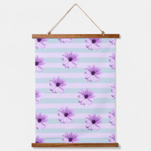 blue and purple striped daisy pattern hanging tapestry