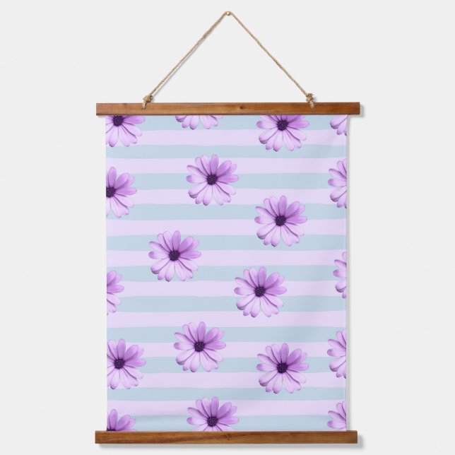 blue and purple striped daisy pattern hanging tapestry (Front)