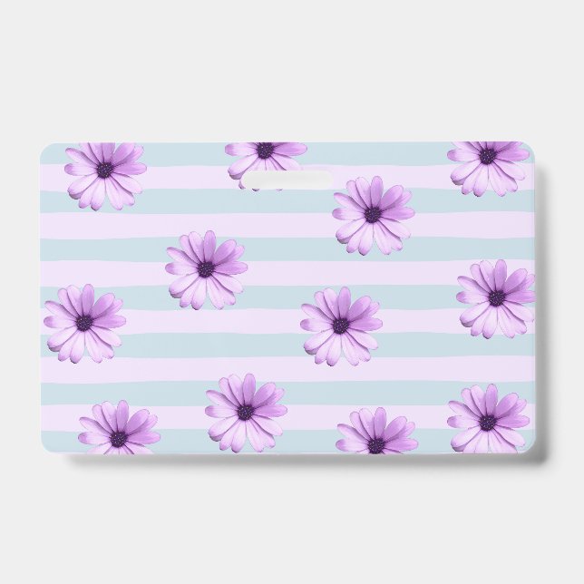 blue and purple striped daisy pattern ID badge (Front)