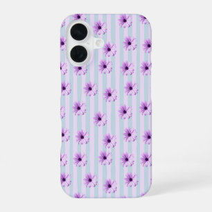 blue and purple striped daisy pattern iPhone 16 case