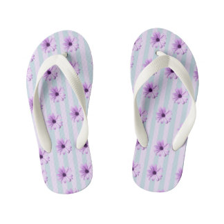 blue and purple striped daisy pattern kid's thongs