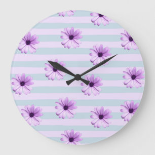 blue and purple striped daisy pattern large clock