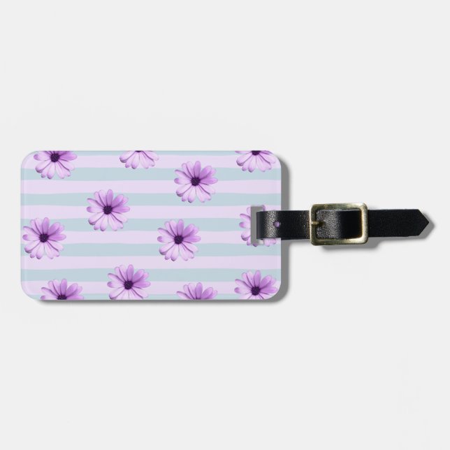 blue and purple striped daisy pattern luggage tag (Front Horizontal)