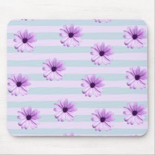 blue and purple striped daisy pattern mouse pad
