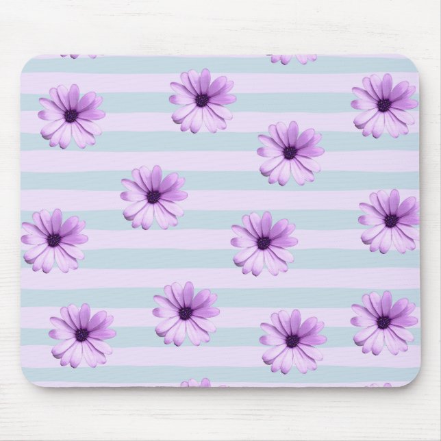 blue and purple striped daisy pattern mouse pad (Front)