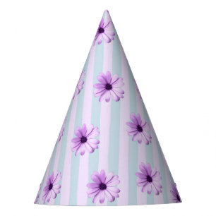 blue and purple striped daisy pattern party hat
