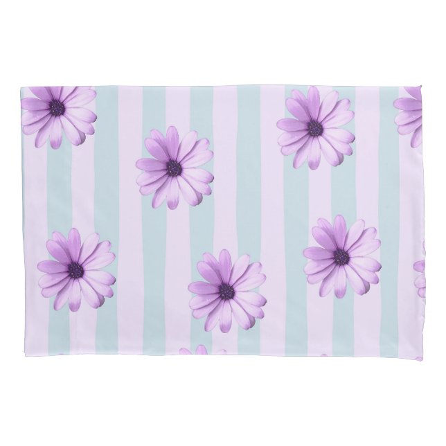 blue and purple striped daisy pattern pillowcase (Front-Left)