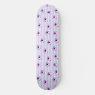 blue and purple striped daisy pattern skateboard
