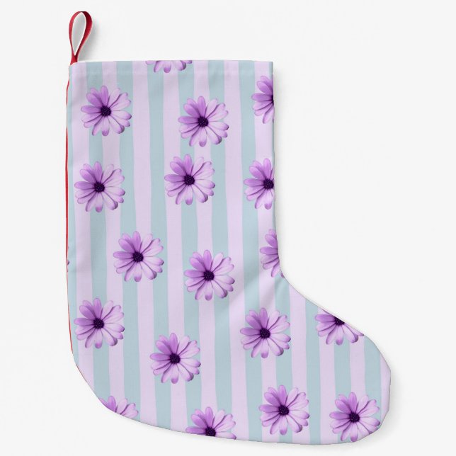 blue and purple striped daisy pattern small christmas stocking (Front)