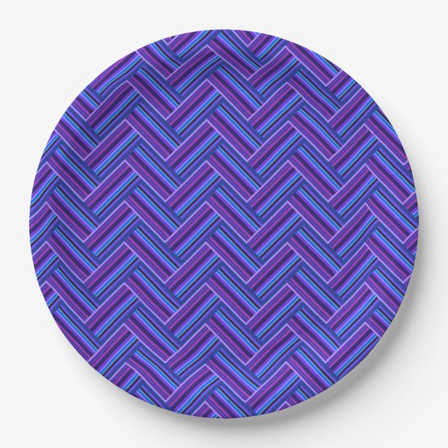 Blue and purple stripes double weave paper plate (Front)