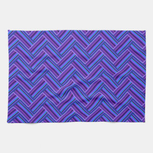 Blue and purple stripes double weave tea towel