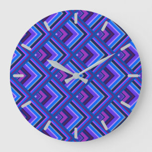 Blue and purple stripes scale pattern large clock