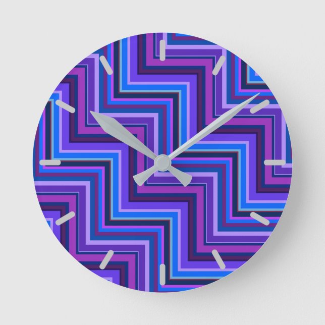 Blue and purple stripes stairs round clock (Front)