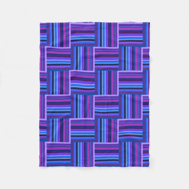 Blue and purple stripes weave pattern fleece blanket (Front)